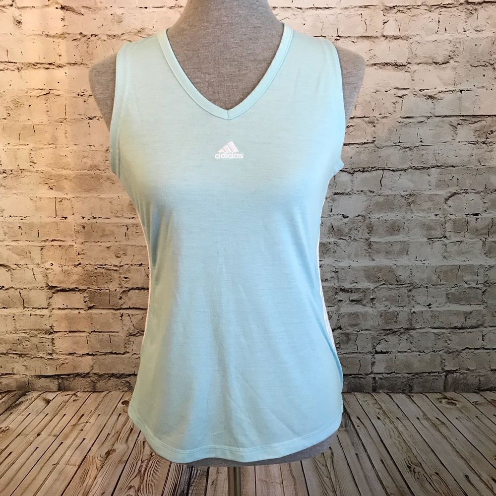 Adidas Sleeveless Three Stripe Light Blue Athletic Medium